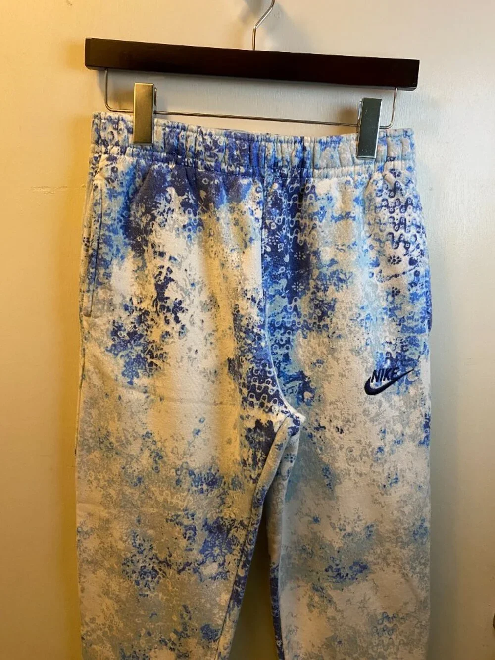 Nike Tie Dye Jogger Sweatpants Size Small Blue White Heavyweight Fleece Zipper P